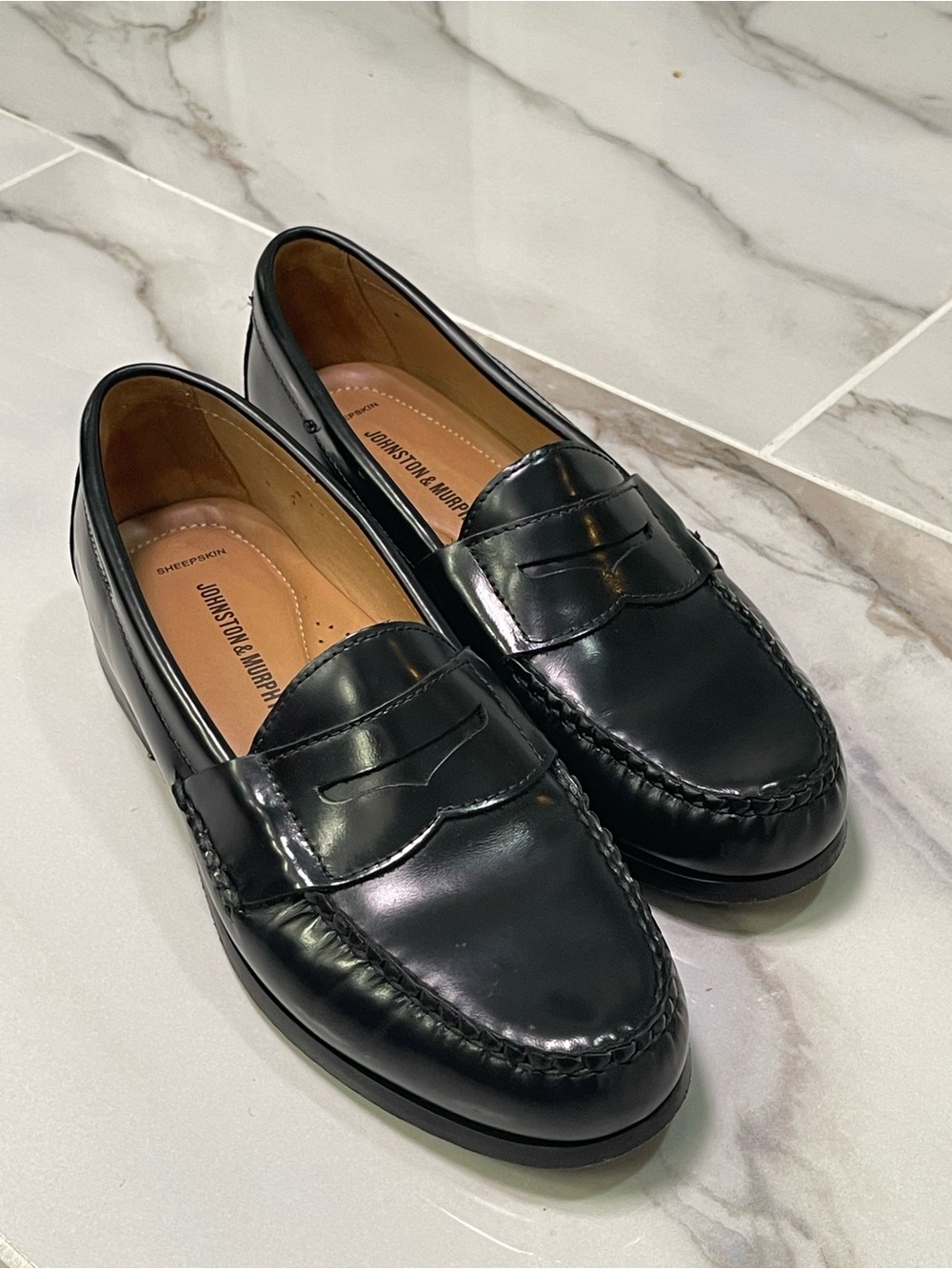 Johnston & Murphy Black Leather Penny Loafers